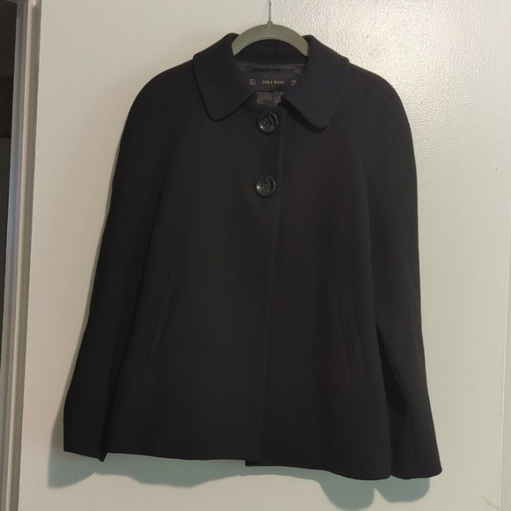 Zara Black Pea Coat with Button Front
